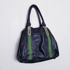 Cul De Sac Black Leather Hobo Shoulder Bag Slouchy Floral Lined Tote